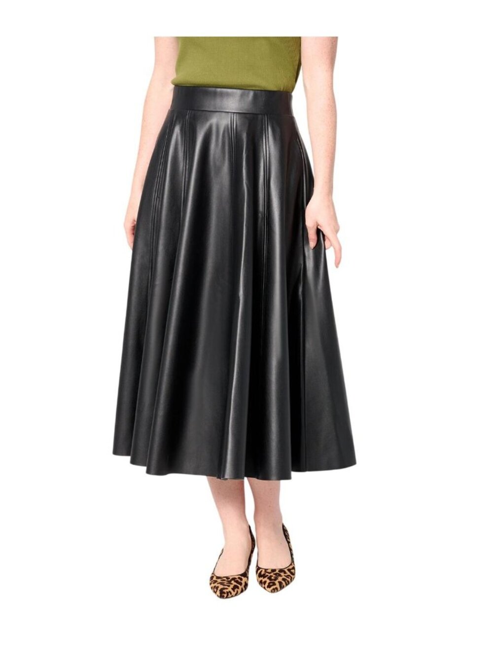 NEW Carla Rockmore Collection Faux Leather Circle Skirt A670439 Black PM